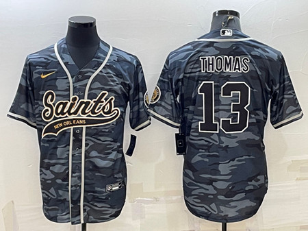 Men's New Orleans Saints #13 Michael Thomas Gray Camo With Patch Cool Base Stitched Baseball Jersey